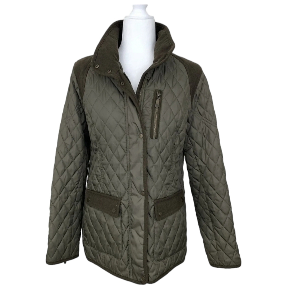 Vince Camuto Hunter Green Wool Trim Quilted Coat, size Medium